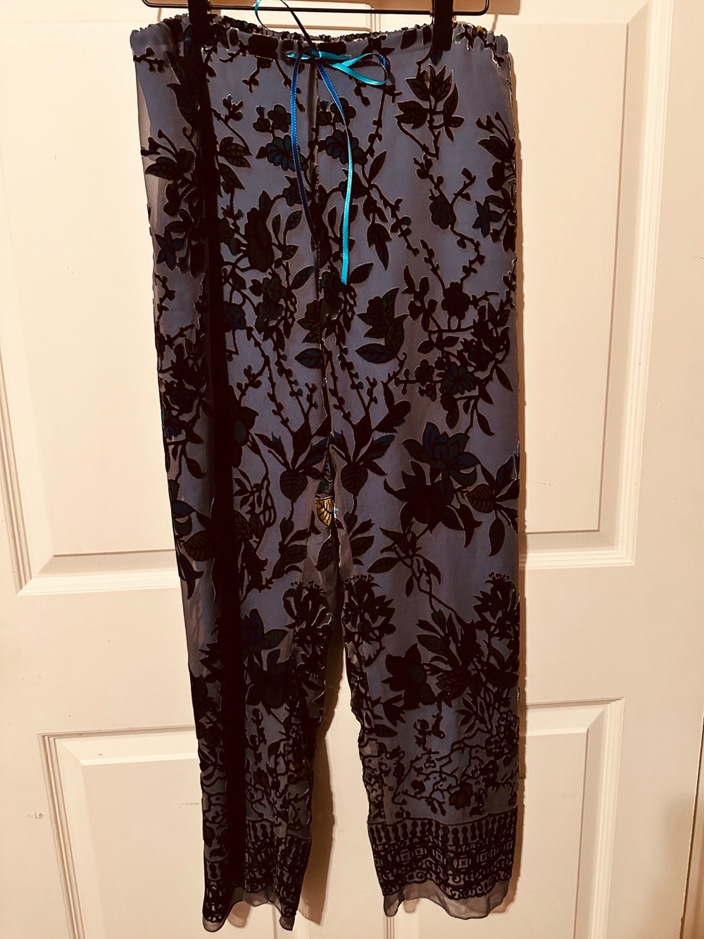 Vintage | Pants | Blue Velour Floral Print Drawstring Lounge Pants